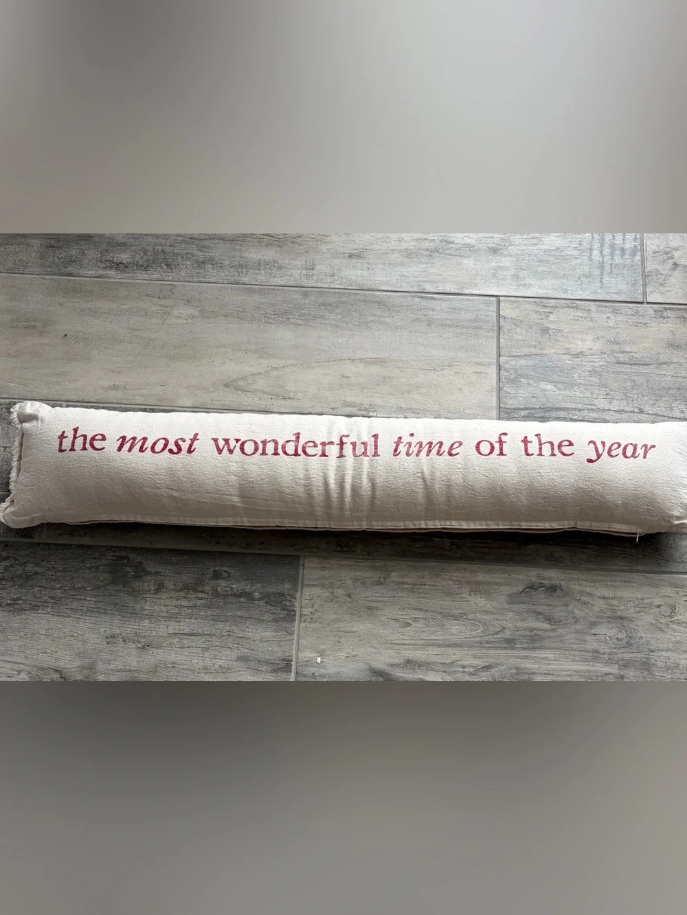 Holiday Lumbar Pillow - 'the most wonderful time of the year' in Red on Cream